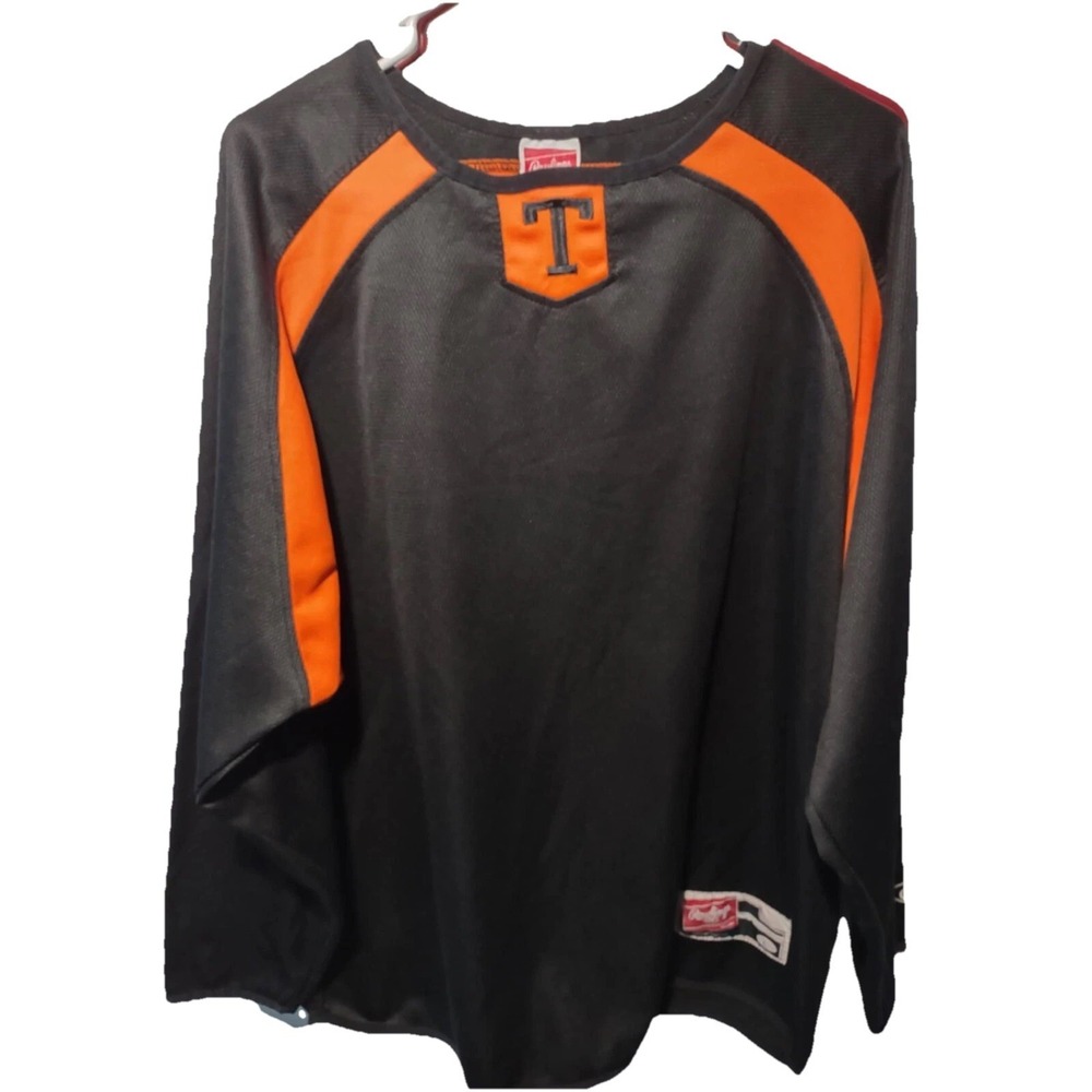 Rawlings Mens Black Orange Long‎ Sleeve Mesh Athletic Jersey Size L Number 28 T